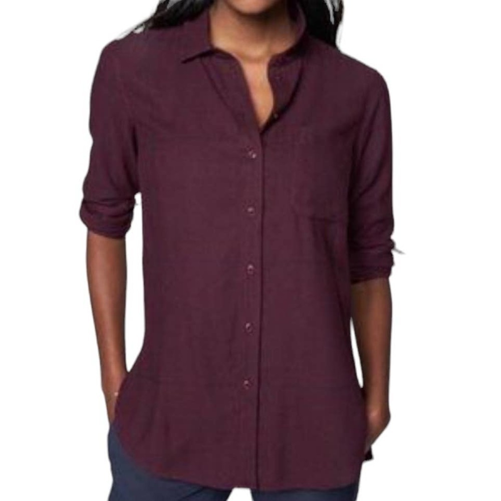 Athleta Heat‎ Tech Flannel Shirt M Maroon Button Front